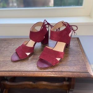 Franco Sarto Deep Red Block Suede Heels Sandals